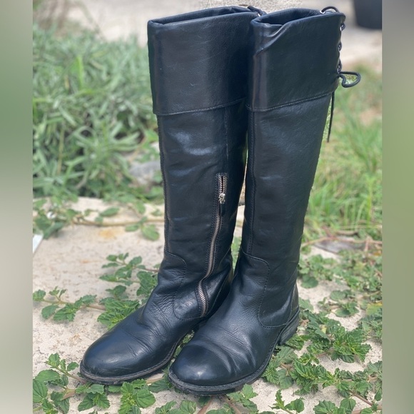 Vince Camuto leather knee high campus boots size 9 lace up - Picture 1 of 13